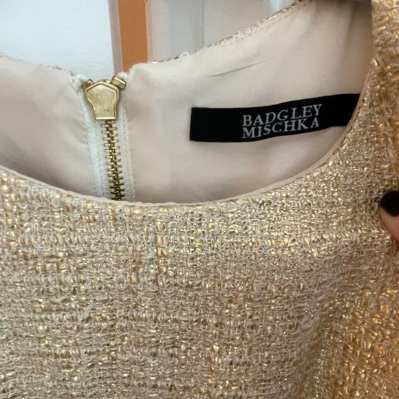 Gold Tweed Badgley Mischka Midi Cocktail Dress - Picture 3 of 5